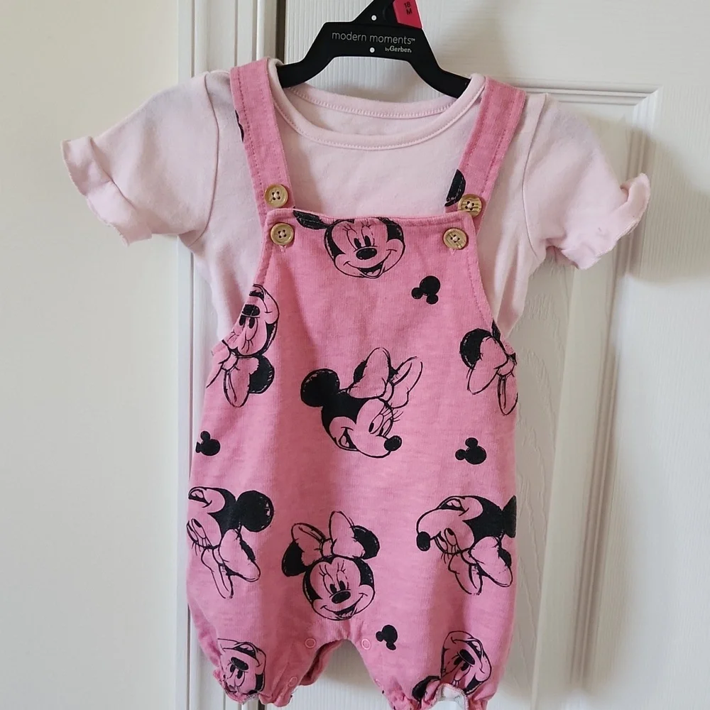 Disney baby set of t shirt and shortall pink black 12 months baby girl